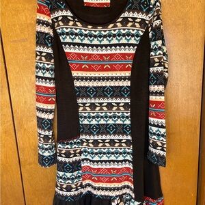 Sacred Threads Brown and Multicolor Patterned Midi Dress‎